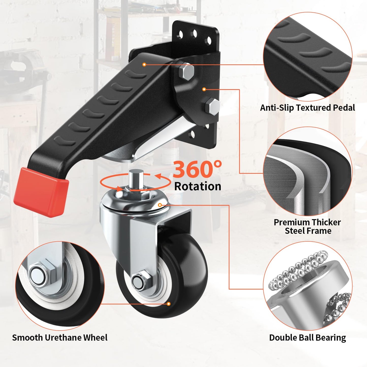 SPACEKEEPER Workbench Casters kit 660 Lbs - Retractable Casters Heavy Duty Bench Caster Wheels Designed for Workbenches Machinery & Tables, 4 Pack