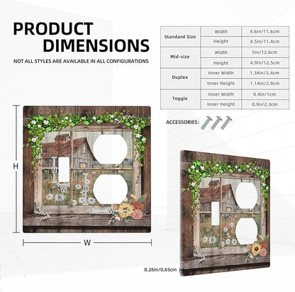 Decorative Light Switch Cover Plate Farm Barn Farmhouse Rustic Country Flower 2 Gang Outlet Covers 1 Toggle 1 Duplex Wall Plate Decorate Electrical Switch Plate Covers for Bathroom Home
