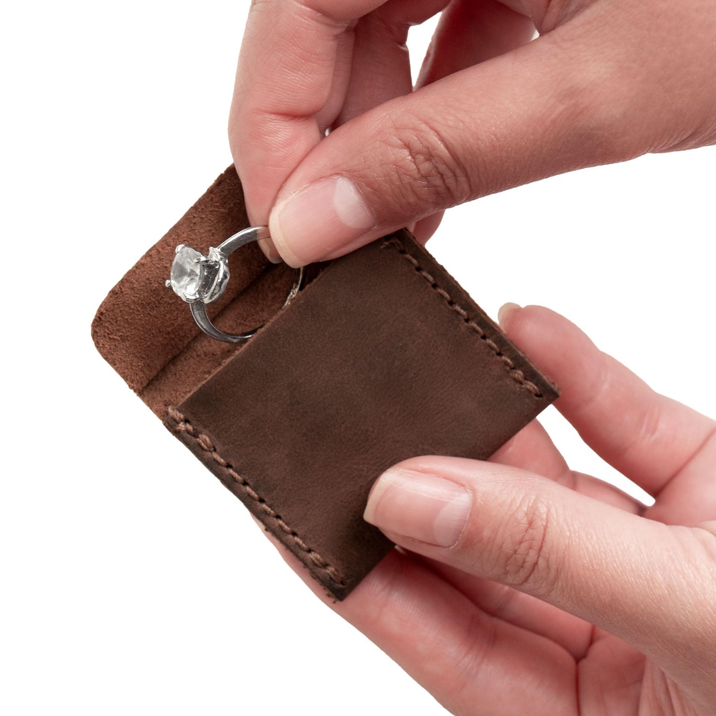 Heather's, Wedding Ring Case Handmade from Full Grain Leather - Engagement Pouch, Bride & Groom Jewelry Storage, Marriage Travel, Ring Bearer, Proposal Ring Holder - Bourbon Brown