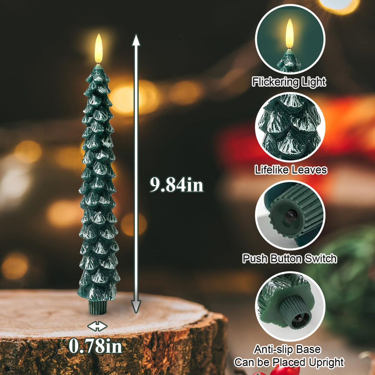 ilifemate Christmas Tree Candles Lights with Remote, Flameless LED Candles with Timer, 2 Modes & 2 Brightness, Battery Operated Christmas Decorations for Holiday Table & Mantel Decor 2 Pcs