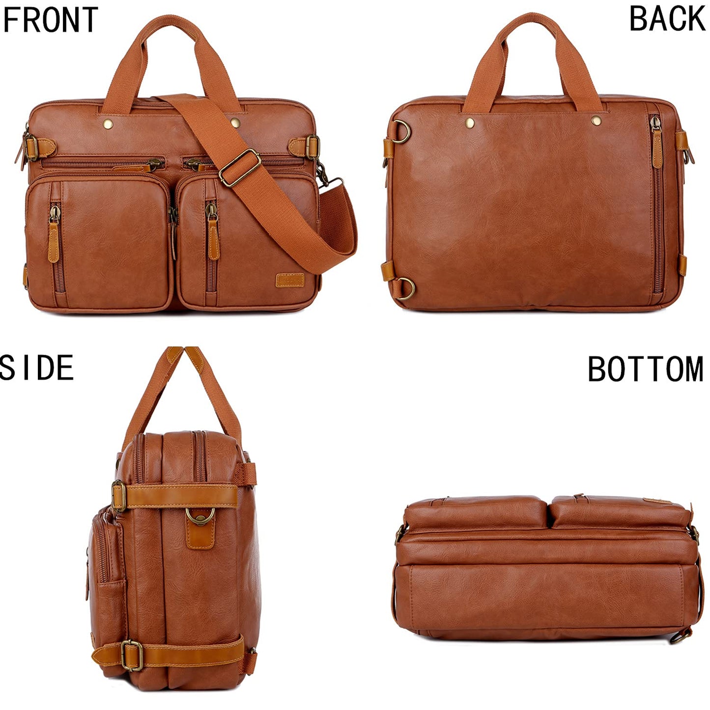 Men Vegan Leather Briefcase Backpack Hybrid 17 Inch Laptop Bag Case Business Messenger bag HB-22 (Brown)