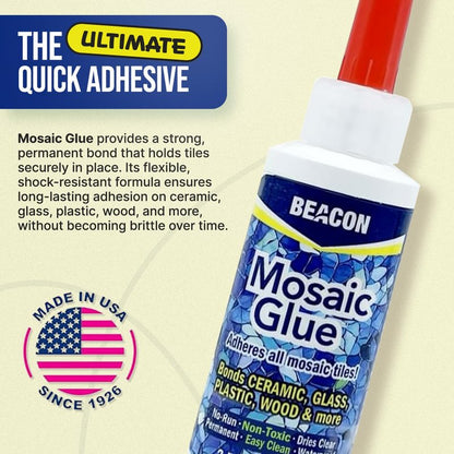 BEACON Mosaic Glue - Non-Toxic & Water Resistant, Ideal for All Tiles & Surfaces, 2-Ounce