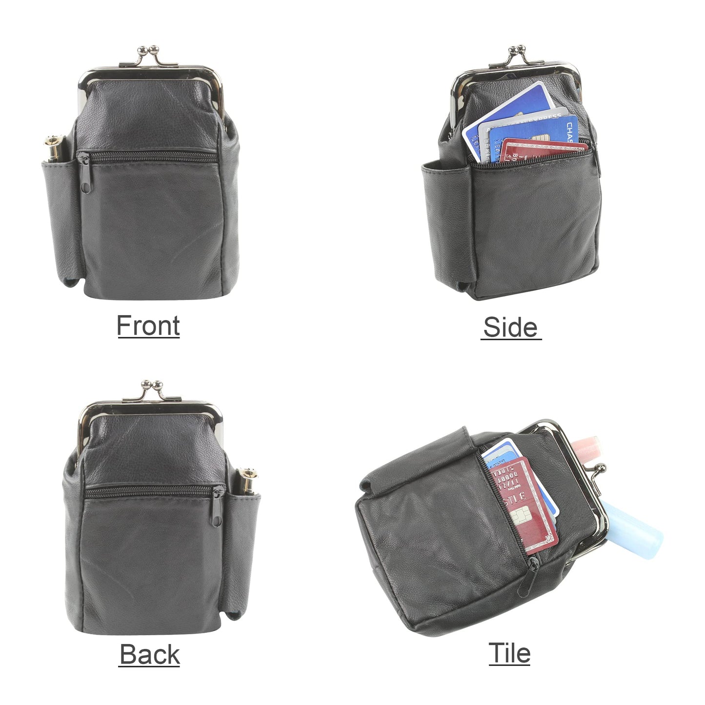 Leather Impressions Twist Clasp Leather Case - Compact Zipper Wallet for Cards, Cash, and Keys