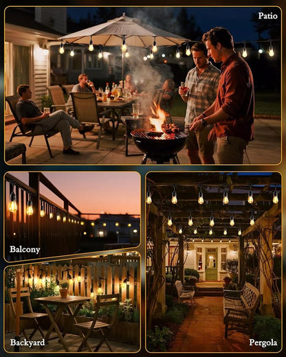 Outdoor String Lights,Super Bright LED - 2 Pack 48FT 15 S14 Bulbs(1 Spare), IP65 Waterproof, Commercial Grade & Shatterproof, Dimmable, UL Listed for Patio, Porch, Backyard, Gazebo