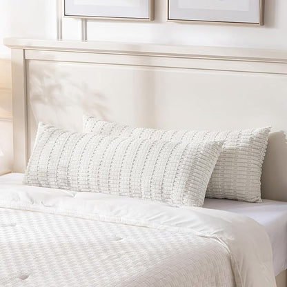 Fancy Homi Cream Boho Long Body Lumbar Decorative Throw Pillow Cover 20x54 Inch for Bed Couch Bedroom Bench, Soft Corduroy Rectangle Solid Pillow Case 50x137 cm, Rustic Farmhouse Room Decor