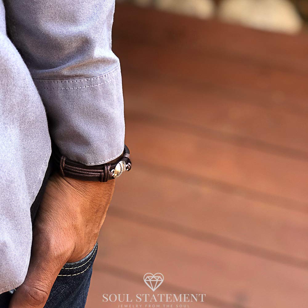 Soul Statement Genuine Leather Wrap Baseball Drip Bracelet for Teens and Men – Adjustable Cord with Stainless Steel Baseball Charm – Athletic Jewelry, Easter Basket Stuffer for Teenagers (Baseball)