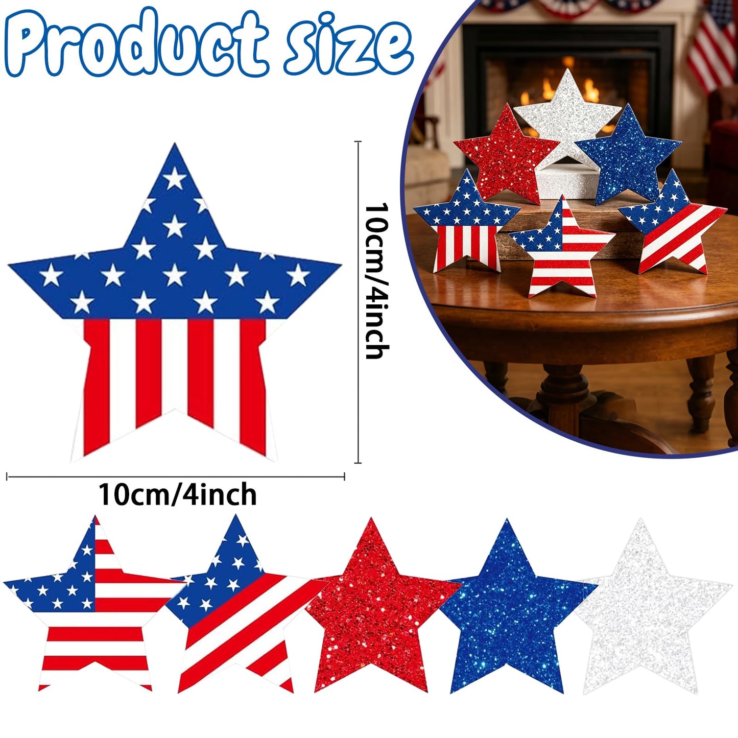 6 Pcs 4th of July Decorations Patriotic Wooden Star Signs Red White Blue Memorial Day Tiered Tray Decor Americana Table Home Decor for Independence Day Shelf Kitchen Office
