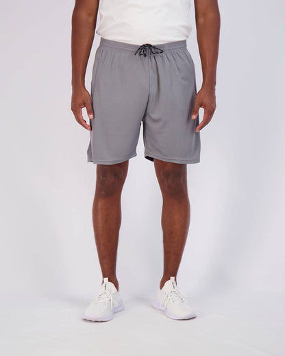 Real Essentials 4 Pack: Men's Mesh 7" Athletic Zipper Shorts Workout Gym Running Basketball (7 Inch Set 6, Black, Camo, Charcoal, Green - L - Standard)