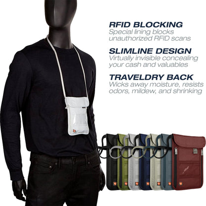 Lewis N. Clark RFID Blocking Stash Neck Wallet, Travel Pouch + Passport Holder for Women & Men, Taupe, One Size