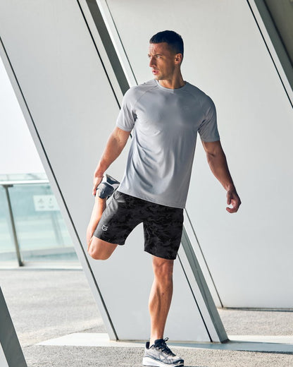 G Gradual Men's Athletic Running Shorts with Zipper Pockets Quick Dry 7"/ 5"/ 9" Workout Gym Shorts for Basketball Hiking(Grey Camo,7S)