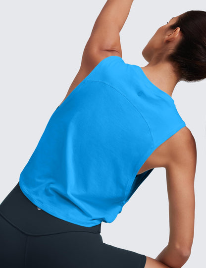 CRZ YOGA Pima Cotton Large Armhole Tank Tops for Women - Workout Sport Athletic Yoga Running Gym Loose Crop Sleeveless Shirts Madagascar Blue X-Small