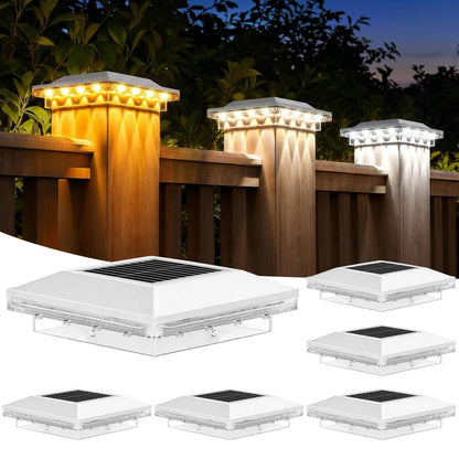 Brightever Solar Post Cap Lights Outdoor 6-Pack, Waterproof Solar Fence Post Lights for 4x4 Wood/Vinyl Posts, Solar Powered Deck Post Lights with 3 Lighting Modes, Decorate Garden Patio Porch, White