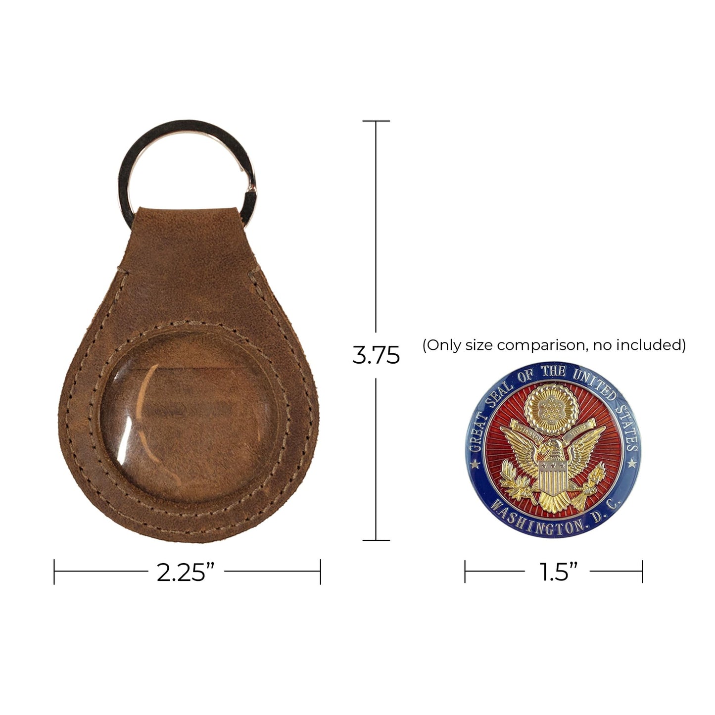 Hide & Drink, Medallion Holder Keychain, Secure Keyring Attachment for Storing Memorabilia, Keepsakes, Special Coins, Full Grain Leather, Handmade, Bourbon Brown