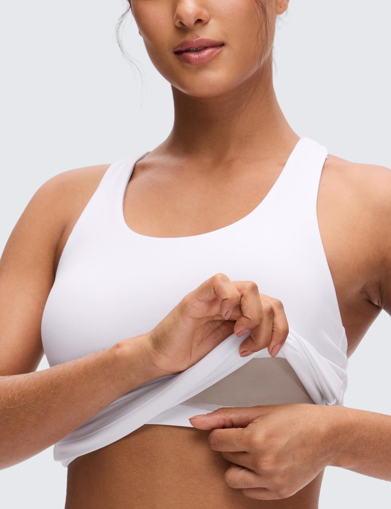 CRZ YOGA Butterluxe Workout Racerback Tank Tops for Women - Padded Athletic Spandex Yoga Shirts with Built in Bra White Medium