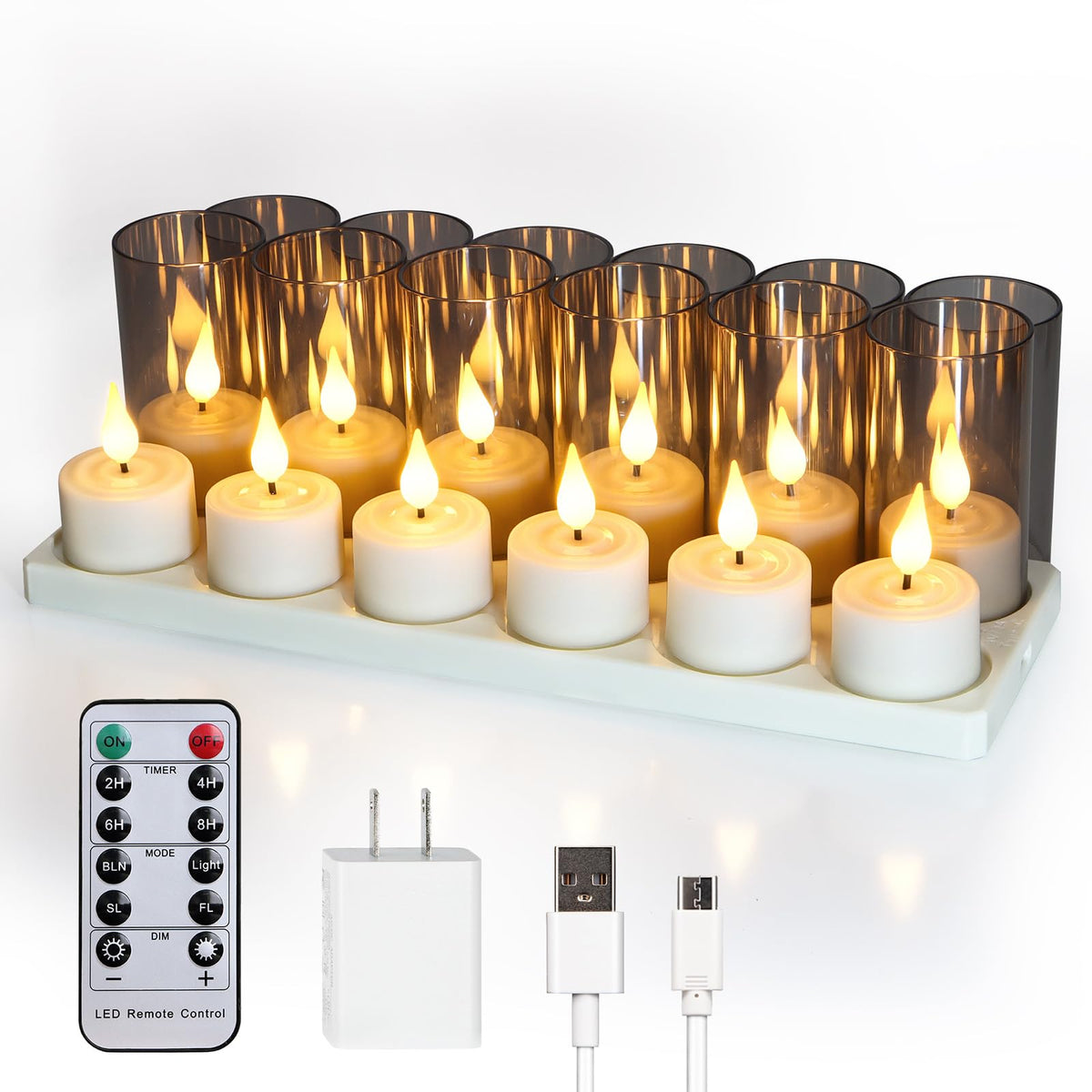 FPOO Rechargeable Tea Lights Candles with Remote Timer, 12 Packs Flameless Flickering led Tea Lights Votive Candles with USB Charging for Home Decor Centerpiece Christmas Wedding (2 inch)