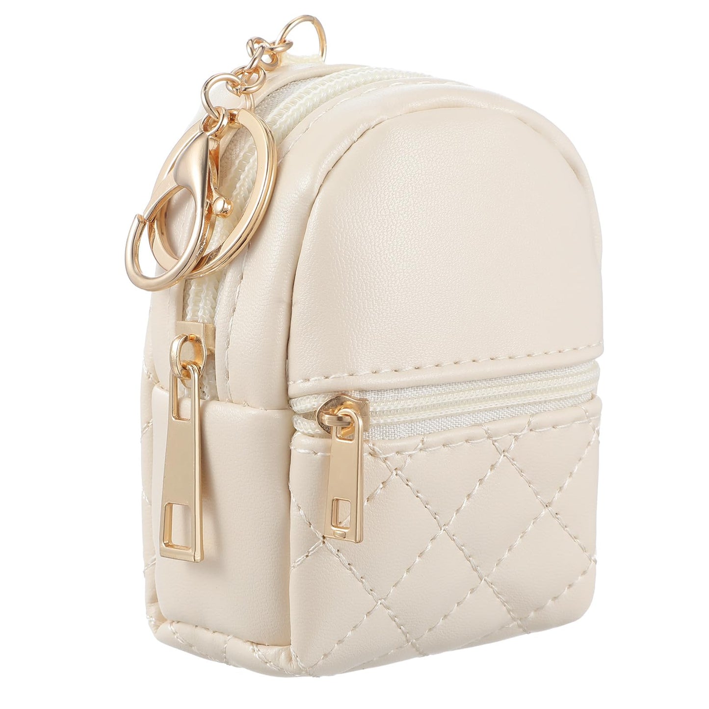 Bremorou Mini Backpack Coin Purse Keychain Cute Cosmetic Bag for Women PU Leather Makeup Bag Key Pocket Lipstick Bags Card Holder Data Cable Organizer Zipper Pouch Tiny Backpack Keychain Holder Beige
