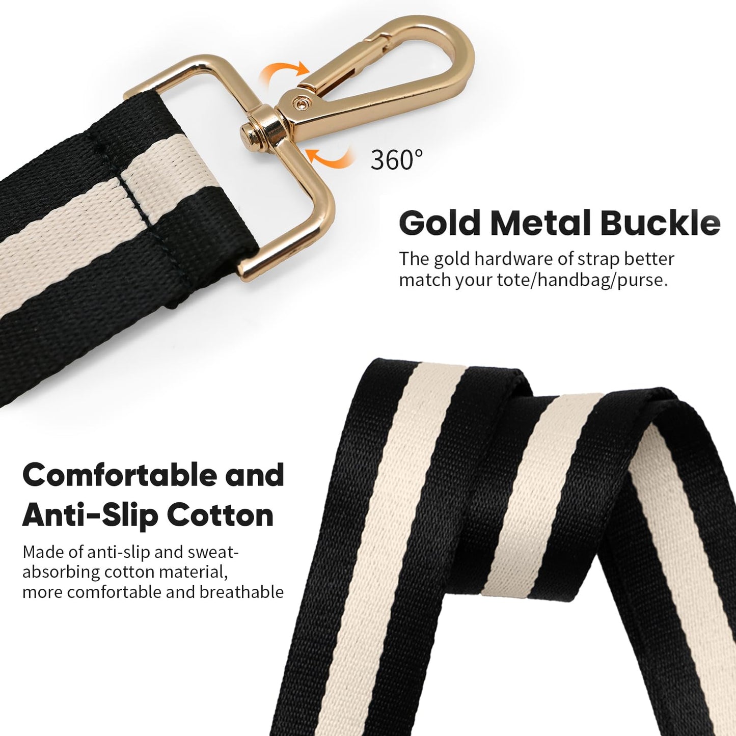 Muteffcase Purse Strap Replacement Crossbody, Wide Shoulder Bag Strap for Handbag, Tote Strap Adjustable (1.5 inch Gold - White/Black)