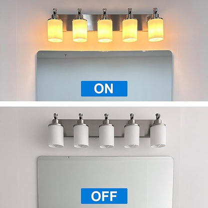 MELUCEE 3 Light Vanity Lights, Brushed Nickel Bathroom Light Fixtures with Milky White Glass Shade, Modern Wall Lights for Mirror Living Room Dressing Room Hallway, E26 Base