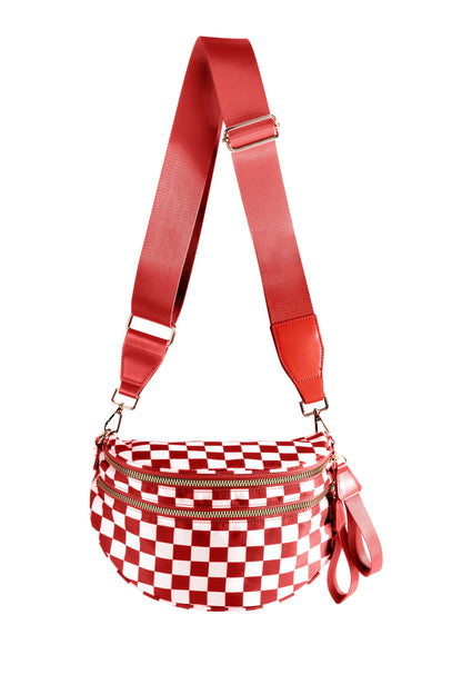 Spacious Checkered Nylon Crossbody Bag Bum Bag Checkered Handbags Wallets for Women