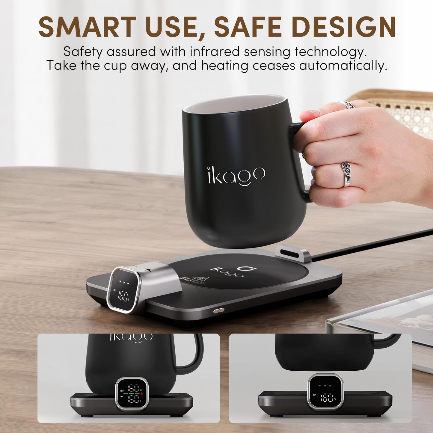 Coffee Mug Warmer Set, Temperature Control Smart Heated Mug for Desk, Electric Coffee Warmer with Auto Shut Off & Real-Time Temp Display, Gifts for Men Women, 15oz, Beige