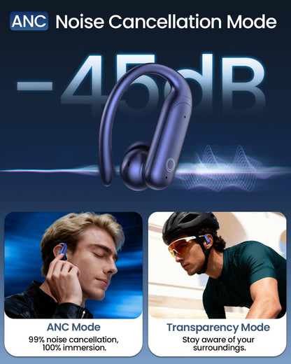 LEEMC Wireless Earbuds, Bluetooth Headphones 6.0, Ear Buds with Touch Screen, ANC ENC Noise Cancelling, 40H Bass Stereo Sound Over-Ear Earphones for iOS, Android, Sports, Workout，Darkblue