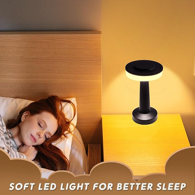 VIHOSE 8 Pcs 8 Pcs Cordless Table Lamps LED Portable Rechargeable Table Lamp with Touch Sensor 3 Color Dimming up to 15 Hours Battery Desk Light for Restaurant Nursery Living Room (Black)