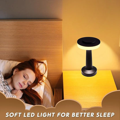 Riakrum Set of 2 LED Portable Cordless Table Lamp with Touch Sensor 3 Color Stepless Dimming Rechargeable Battery up to 15 Hours Cordless Table Light Wireless Lamp for Nursery(Black,2 Pcs)