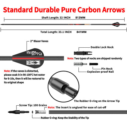Sanlida Dragon 10 100% Pure Carbon Hunting Arrows for Compound Bow, Olympic-Grade 10-Spine Precision, ±0.001" Straightness, 32" Carbon Arrows, 24 Pack (310 Spine)