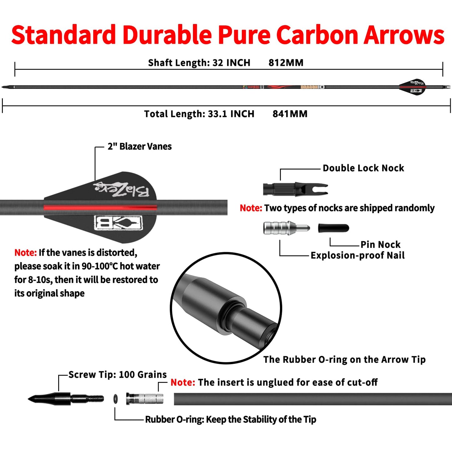 sanlida Dragon 10 100% Pure Carbon Hunting Arrows for Compound Bow, Olympic-Grade 10-Spine Precision, ±0.001" Straightness, 32" Carbon Arrows, 24 Pack (330 Spine)
