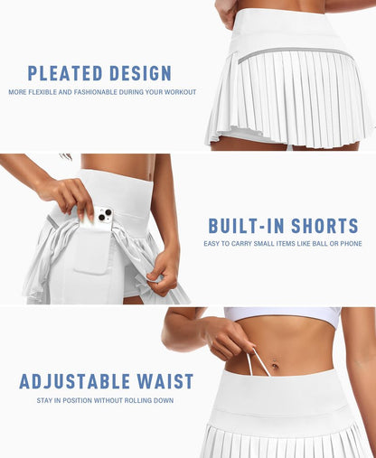 JoyGirl Womens Pleated Tennis Skirt with Shorts High Waisted Golf Skort Mini Skirt Workout Skirt Athletic Skorts with Pockets