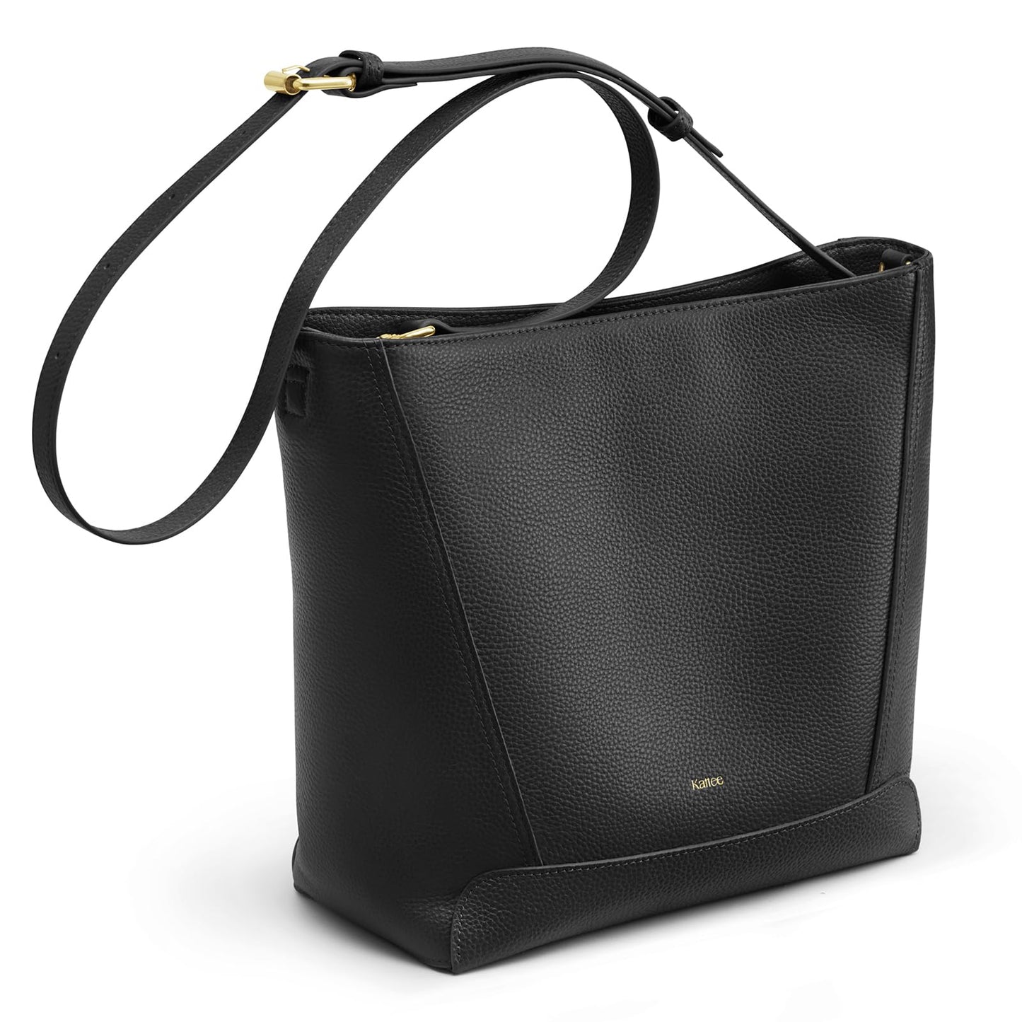 Kattee Leather Purses and Handbags Trendy, Bucket Bags for Women, Top Grain Leather Hobo Tote Shoulder Crossbody Bag with 2 Straps, Black
