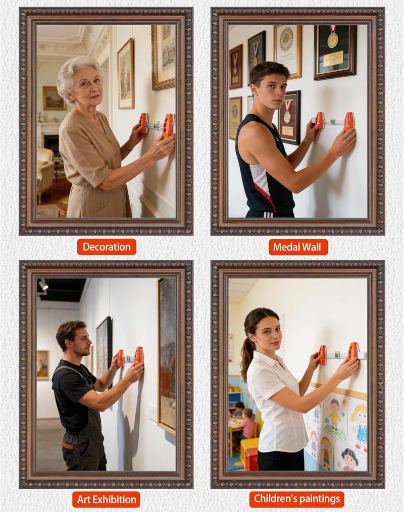 Decumeby Picture Hanging Tool with Level, Level Ruler Precision Wall Mount Guide for Wall Decor Alignment, Photo Frame Level Ruler