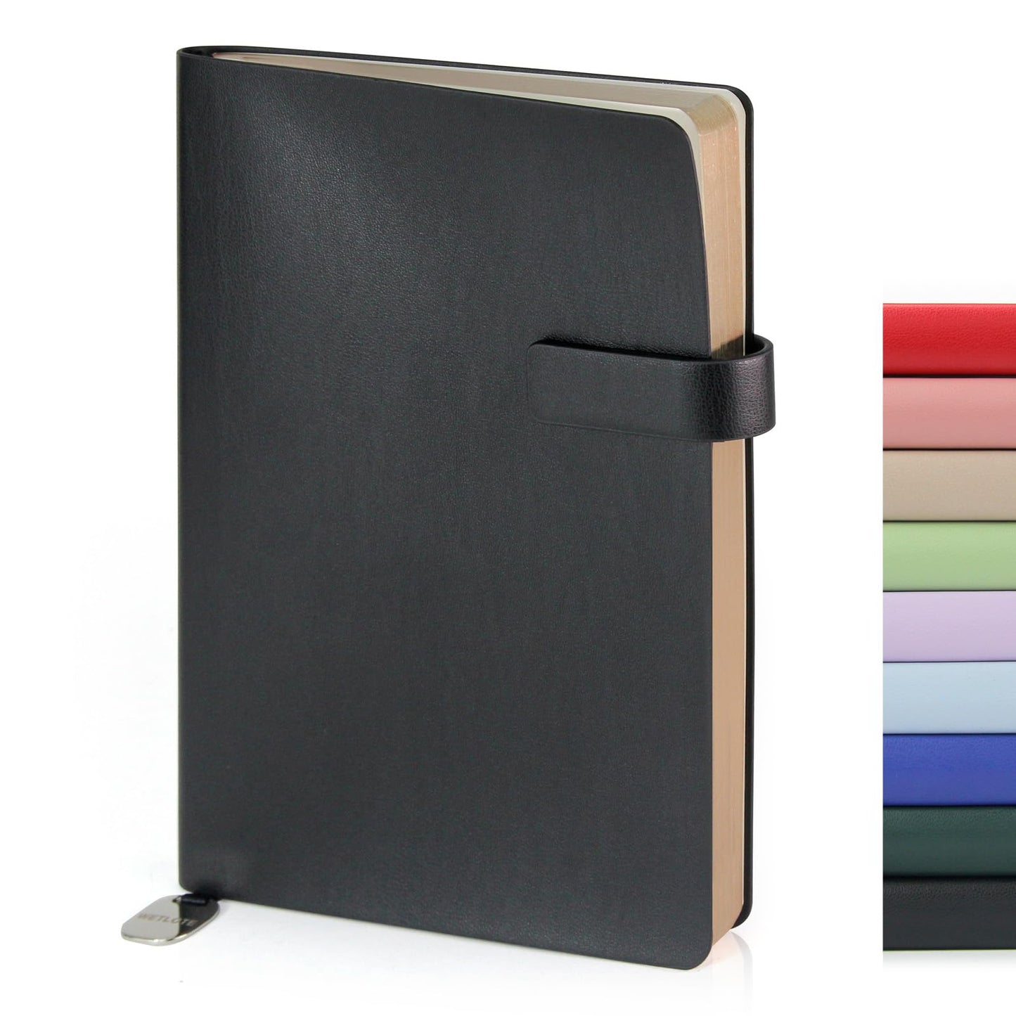 WETLOTE Soft Cover Leather Journal Notebook A5 Dotted 212 Pages 5x8.25 Inches with Strap Closure Travel Work School Writing Journaling Notebooks for Women Men Gift Box Packaging Black