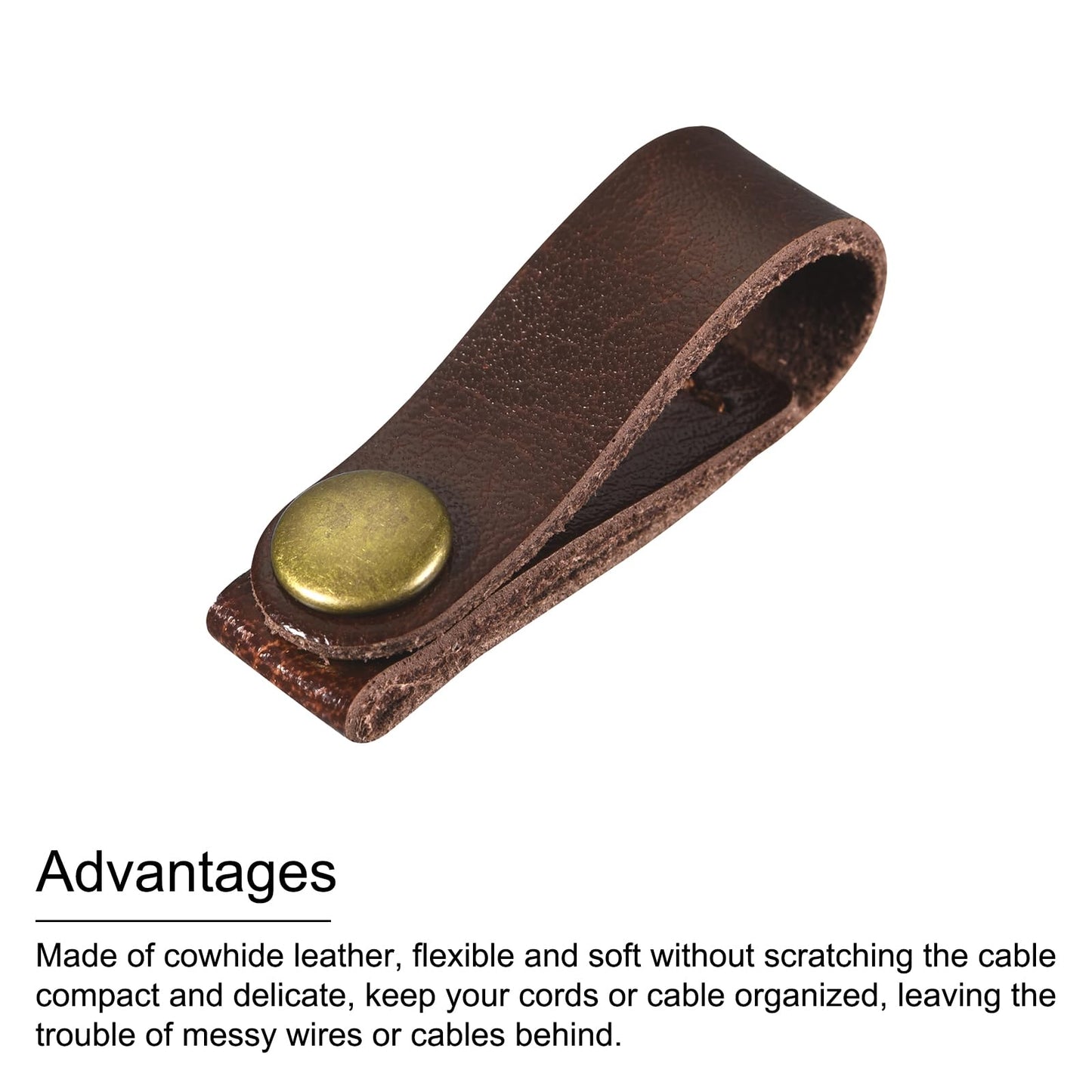 MECCANIXITY Pack of 15 Leather Cable Straps Cord Organizer 90x12mm Portable Cable Leather Clips Brown Earphone Cord Management for Cable, Wire