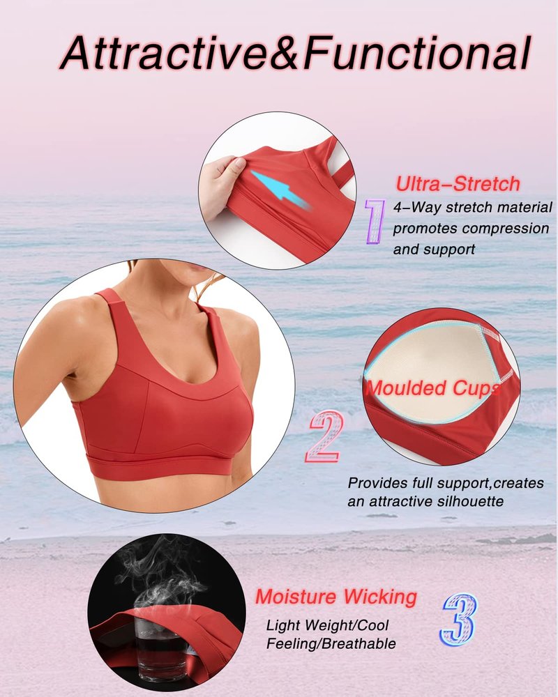 RUNNING GIRL High Impact Sports Bras for Women,Racerback Red Bra Workout Crop Tank Tops Longline Sports Bra Push up(WX2667 Red L)
