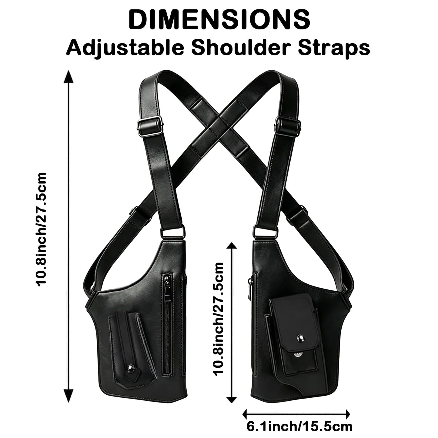 Adjustable Underarm Strap,Premium Leather Shoulder Bag for Men, Double Shoulder Bag Fashion Underarm Holster Wallet Adjustable PU Leather Waterproof Anti-Theft Harness for Men Father Gifts (Black)
