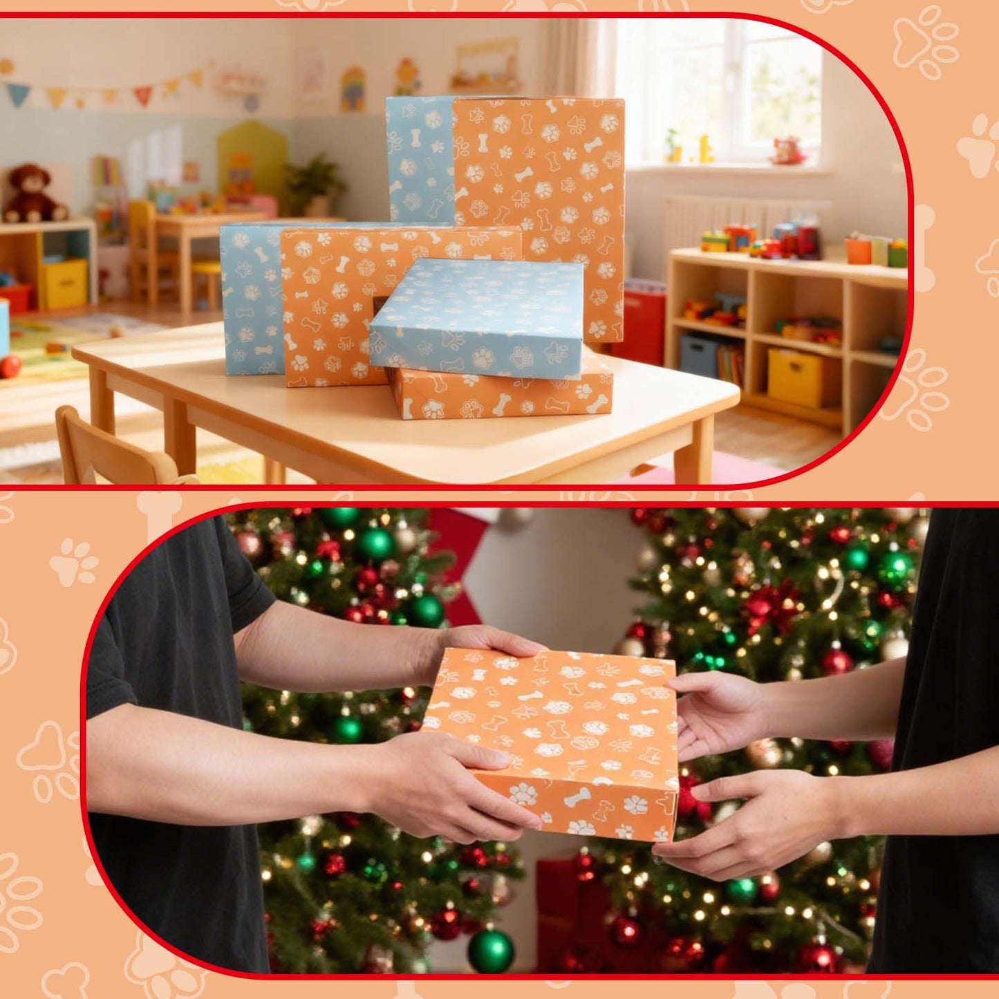 Cayivran 12Pcs Christmas Gift Boxes,14.5 * 9.5 * 2Inch Shirt Box With Lids,2 Designs Orange Blue Puppy elements Clothes Gift Boxes,Apply To Christmas Party Birthday Valentine's Day Graduation season