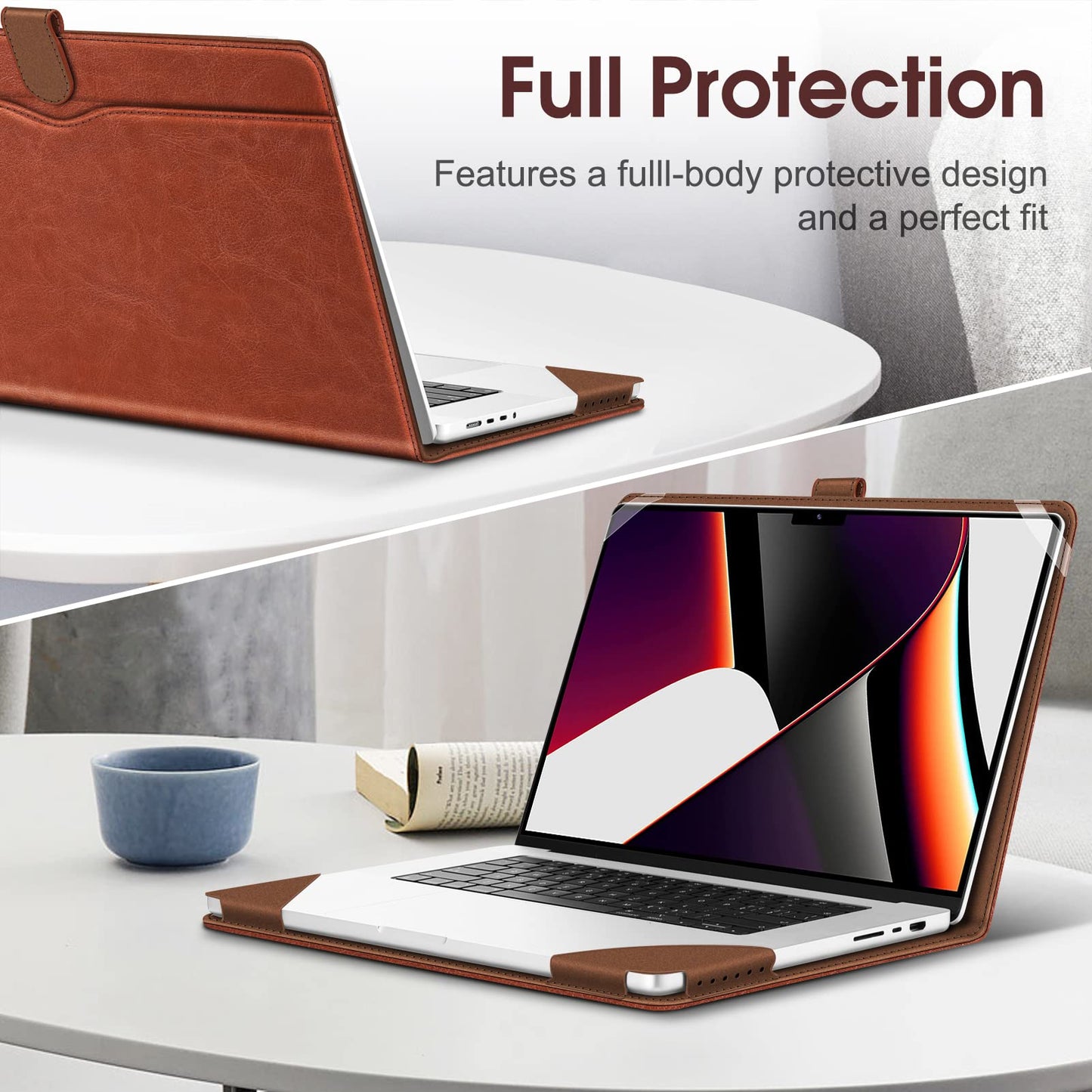 Fintie Sleeve Case for MacBook Pro 16 Inch Case A3428 A3429 A3403 A3186 A2991 A2780 A2485 A2141 (2019 2020 2021 2022 2023 2024 2026 Release), Premium PU Leather Protective Folio Book Cover, Brown