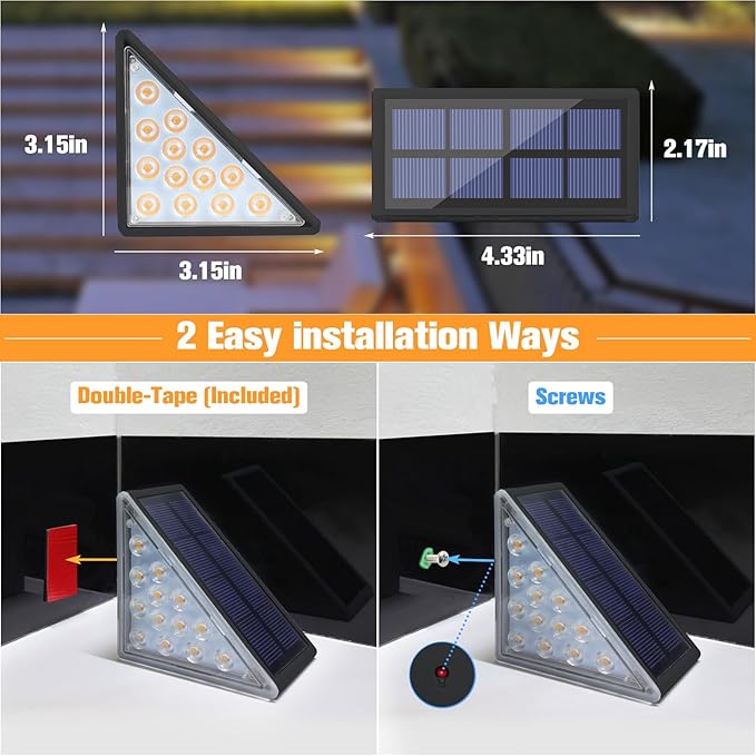 VOLISUN Solar Step Lights for Outside, Solar Stair Lights Outdoor Waterproof IP67, LED Outdoor Step Light, 80 Lumen, Deck Light for Outside Step, Front Porch and Patio(Black,6 Pack)