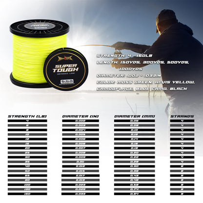 HERCULES Super Tough Braided Fishing Line 6 pounds Test Hi-Vis Yellow 6LB (500 Yards) - 4 Strands