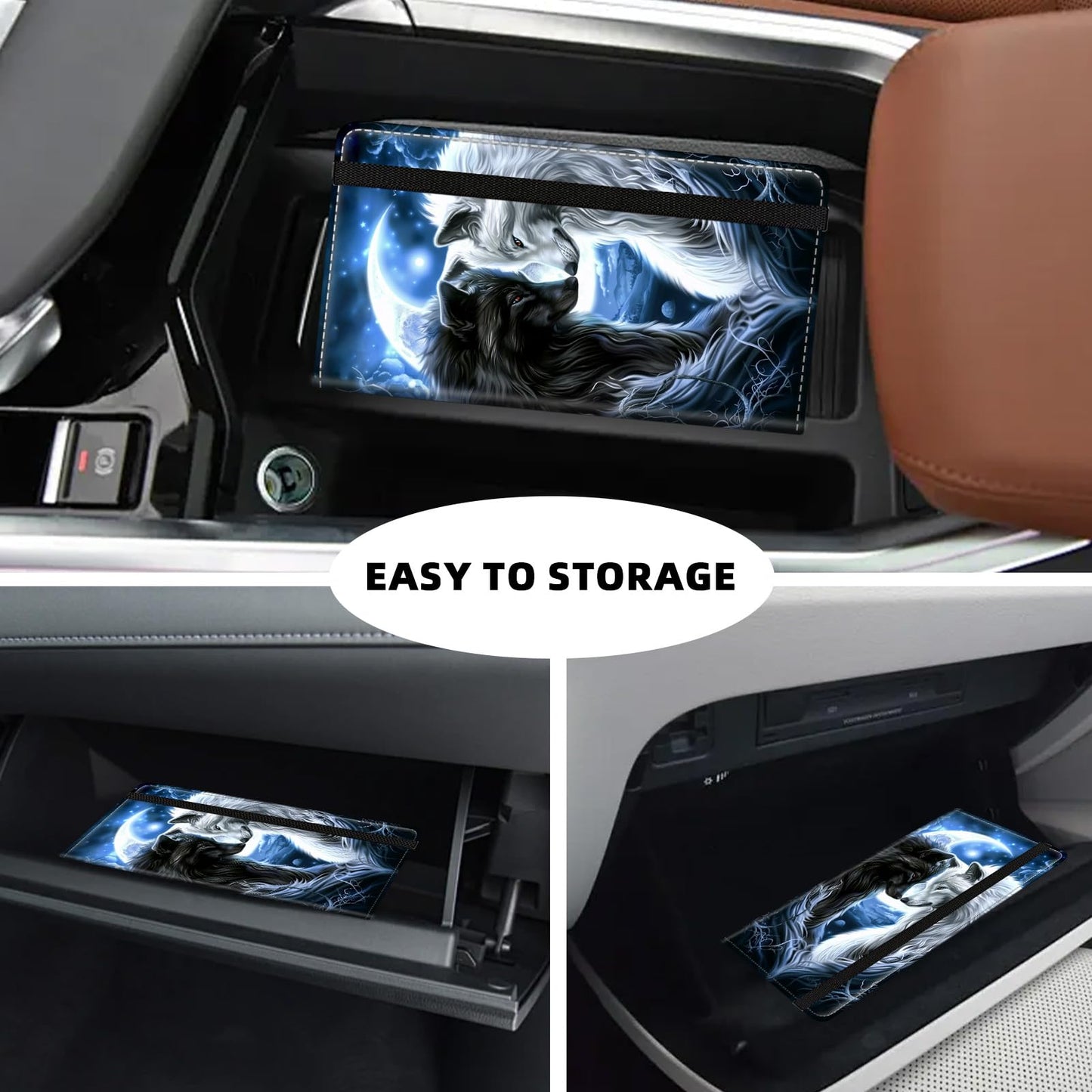 Tudguiloae Car Registration and Insurance Card Holder, Trunk Document Holder Organizer, Essential Vehicle Glove Box Organizer Leather Wallet for Driver,Wolves Love