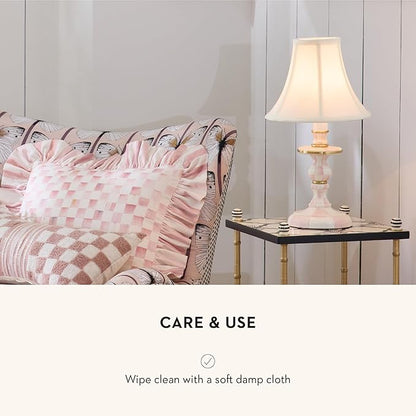 MACKENZIE-CHILDS Candlestick Lamp, Decorative Lamp for Living Room or Bedroom, Pink-and-White Rosy Check