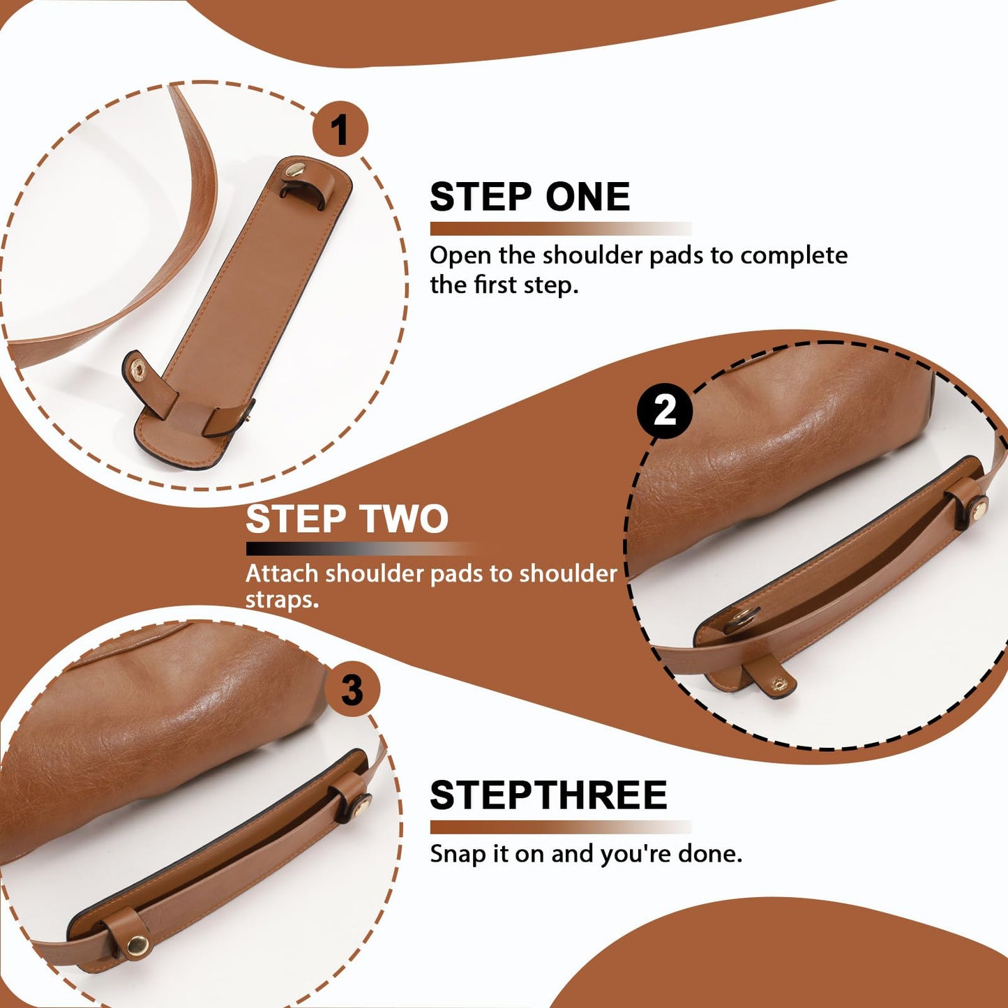 Realand 3Pcs Removable Leather Shoulder Strap Pad Replacement Pressure Relief Shoulder Pads for Women Cover for Tote Bag Handbag Purse, Backpack Strap Pads, Black White Brown