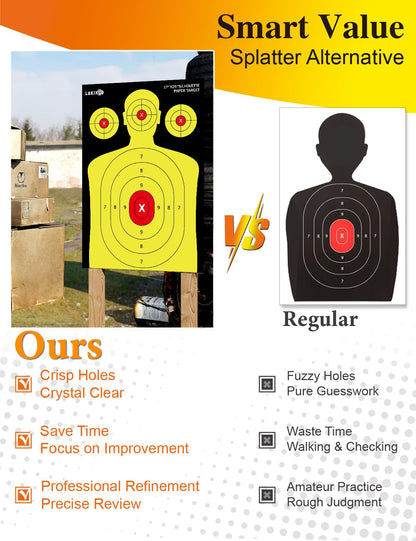 17x25 Inch Silhouette Shooting Target Paper-High-Visibility Reactive Target for Indoor & Outdoor Range, Ideal for Handgun, Rifle & Airgun Practice