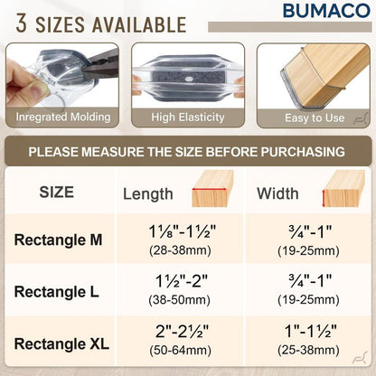 BUMACO Chair Leg Floor Protectors Rectangle Chair Leg Protectors for Hardwood Floors Silicone Pads Covers to Protect Floors(Clear-20 Pcs, Rectangle L (Fit L:1-1/2” ~ 2”,W:3/4”~1”)
