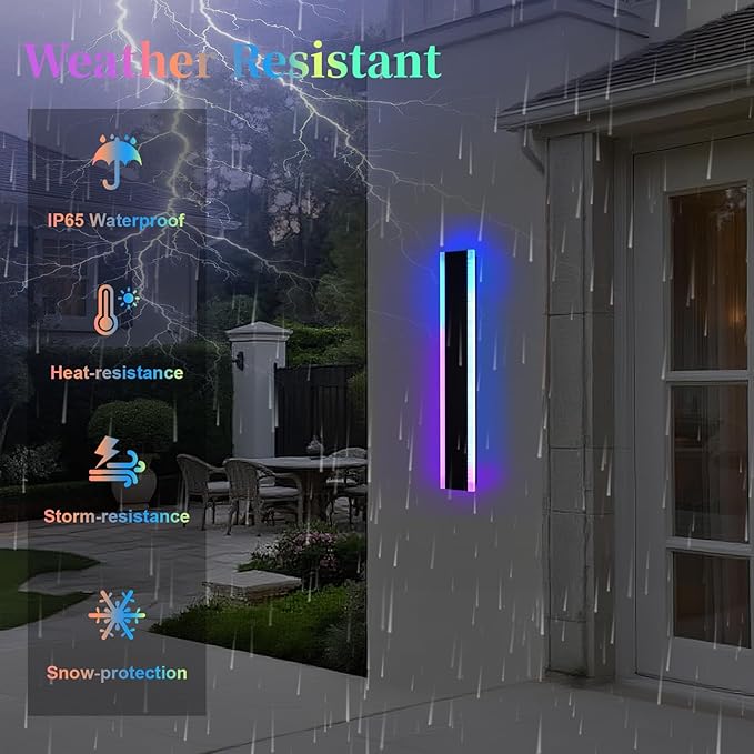 2 Pack Outdoor Long Wall Light for Porch,32 inch Modern RGB Led Wall Lights Fixture,Dimmable Exterior Linear Lighting for House,Outside LED Long Lights for Patio,Garage Decorative