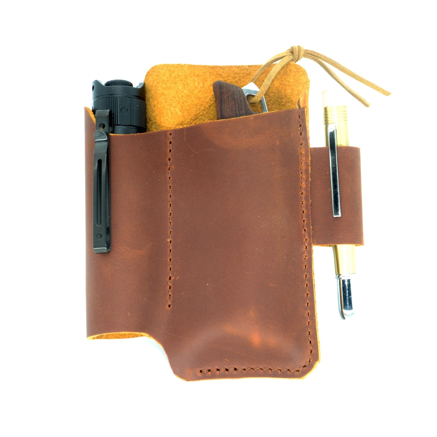 YIYUS Genuine Leather Multitool Belt Sheath Organizer, Leather EDC Pouch for Men, Mini Leather Pocket, Flashlight Holder, Pen Holder, Sheath Holster Brown