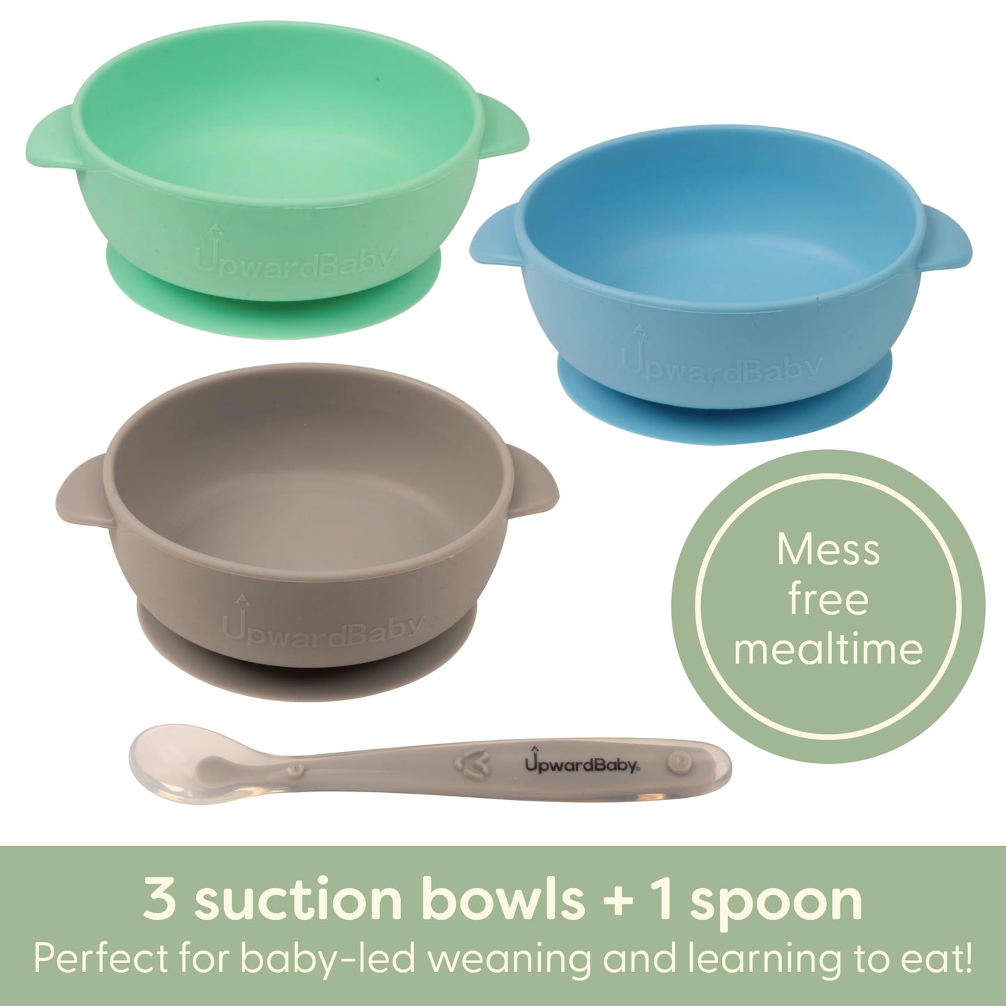 UpwardBaby Baby Silicone Bowl with Suction Set - 3-Pack, Soft & BPA-Free, Microwave & Dishwasher Safe, LED Weaning Kit, Multicolor