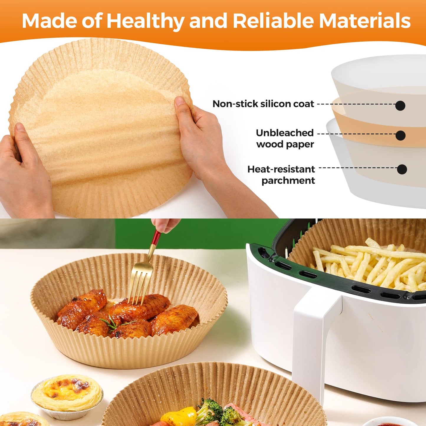 Air Fryer Disposable Paper Liners - 150Pcs 8In Square Parchment Paper Non-Stick Airfryer Basket Liners for Steamer Microwave Oven, Deep Fryer Parts & Accessories