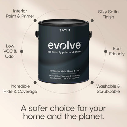 EVOLVE Interior Paint & Primer, Satin (Seafoam Green), 1 Gallon – Available in 50+ Colors, One-Coat Coverage, Excellent Hide, Low VOC, Low Odor, Washable Interior Paint